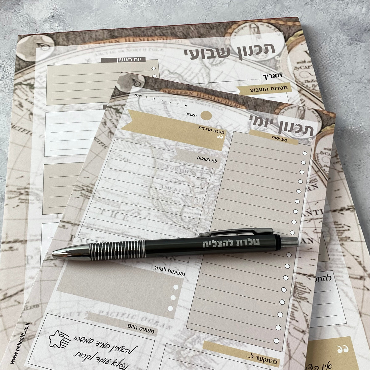 מארז תכנון שבועי, תכנון יומי ועט דגם נולדת להצליח כסוף