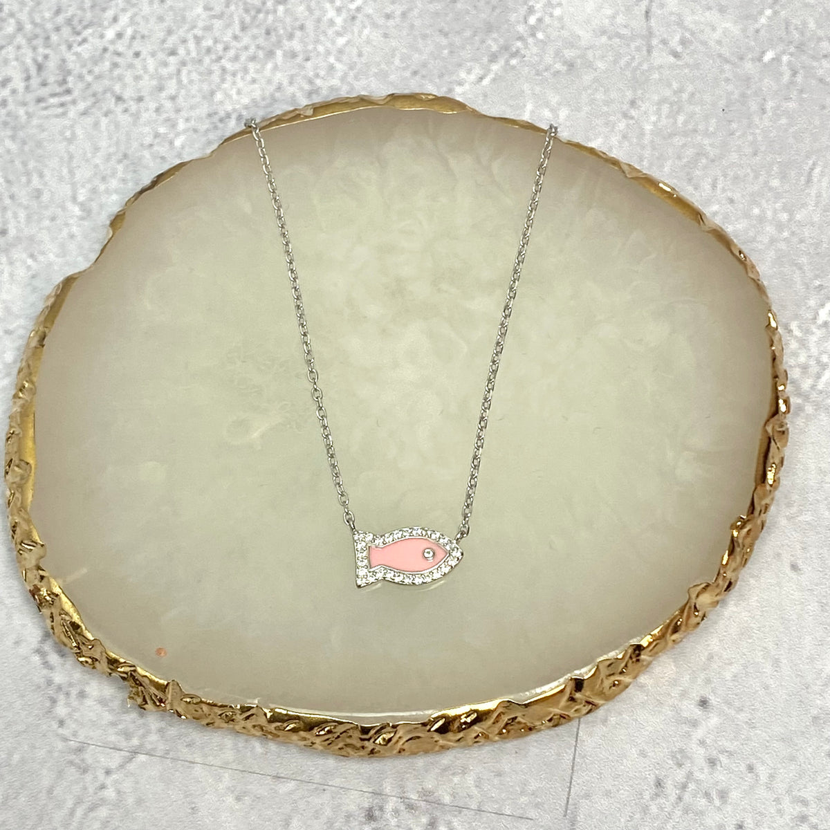 שרשרת כסף | &quot;דג ורוד משובץ&quot;
