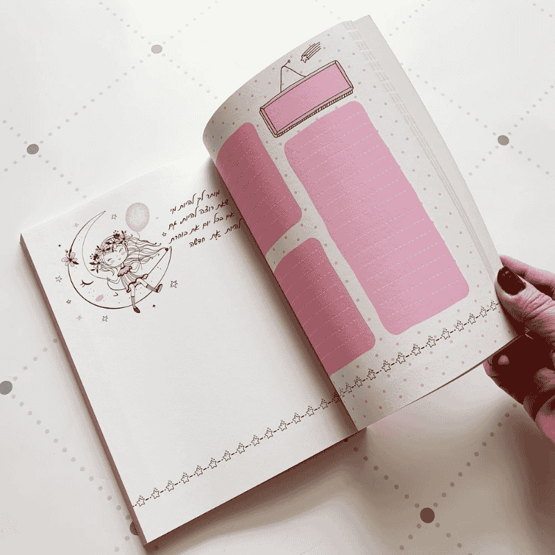 סט מחברת מעוצבת ומגנט קטן דגם החלטה 
 אמיצה
 כיתוב בצבע שחר המילה אמיצה בצבע ורוד משפטים מעצימים רקע לבן עם ציור של ים וסירה מנייר ואישה מתצפת בשחור לבן מצוייר
פנים המחברת