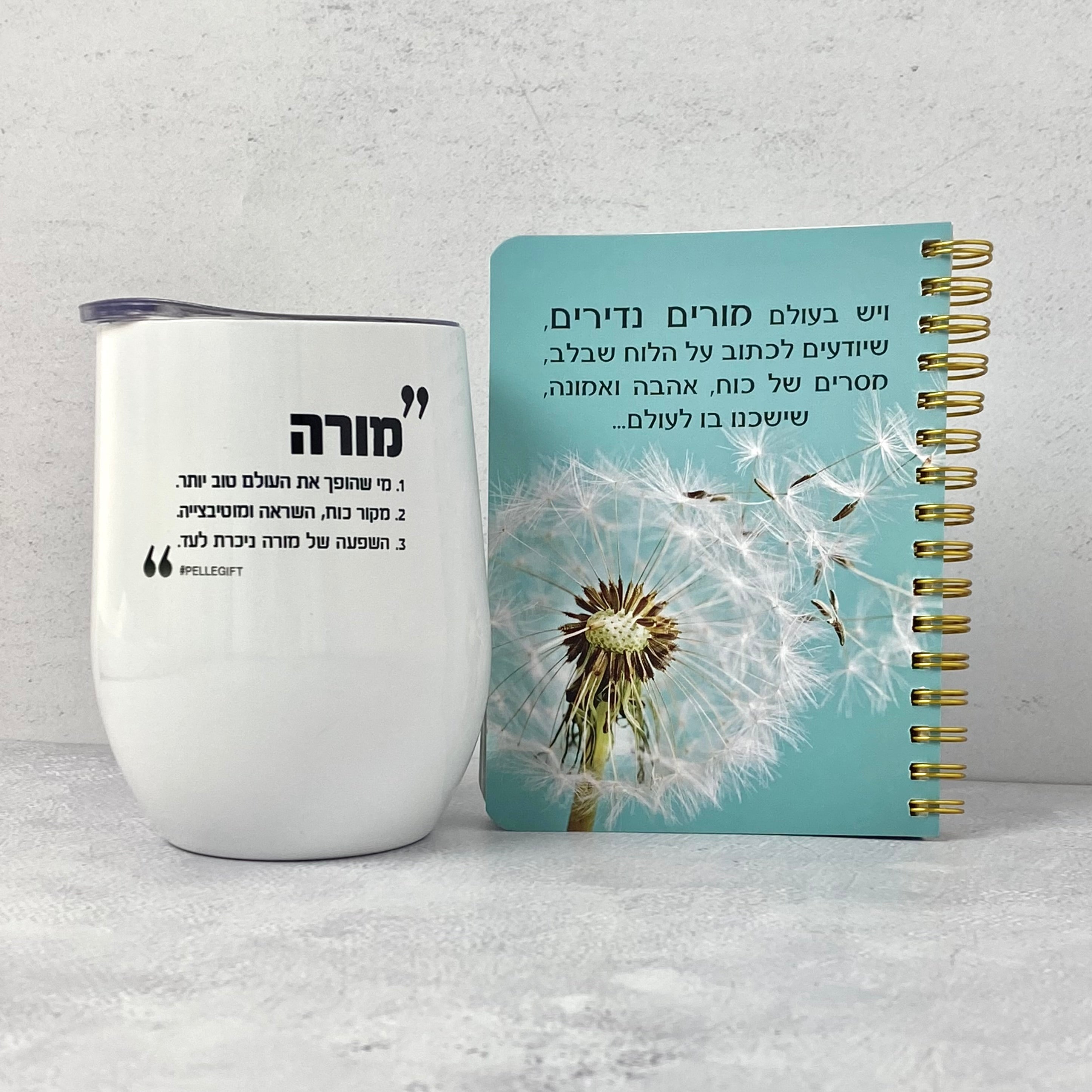מארז חיבוק ותודה למורים נדירים - מאג טרמי ומחברת כיס בצבע זהב עם הכיתוב: השפעה של מורה