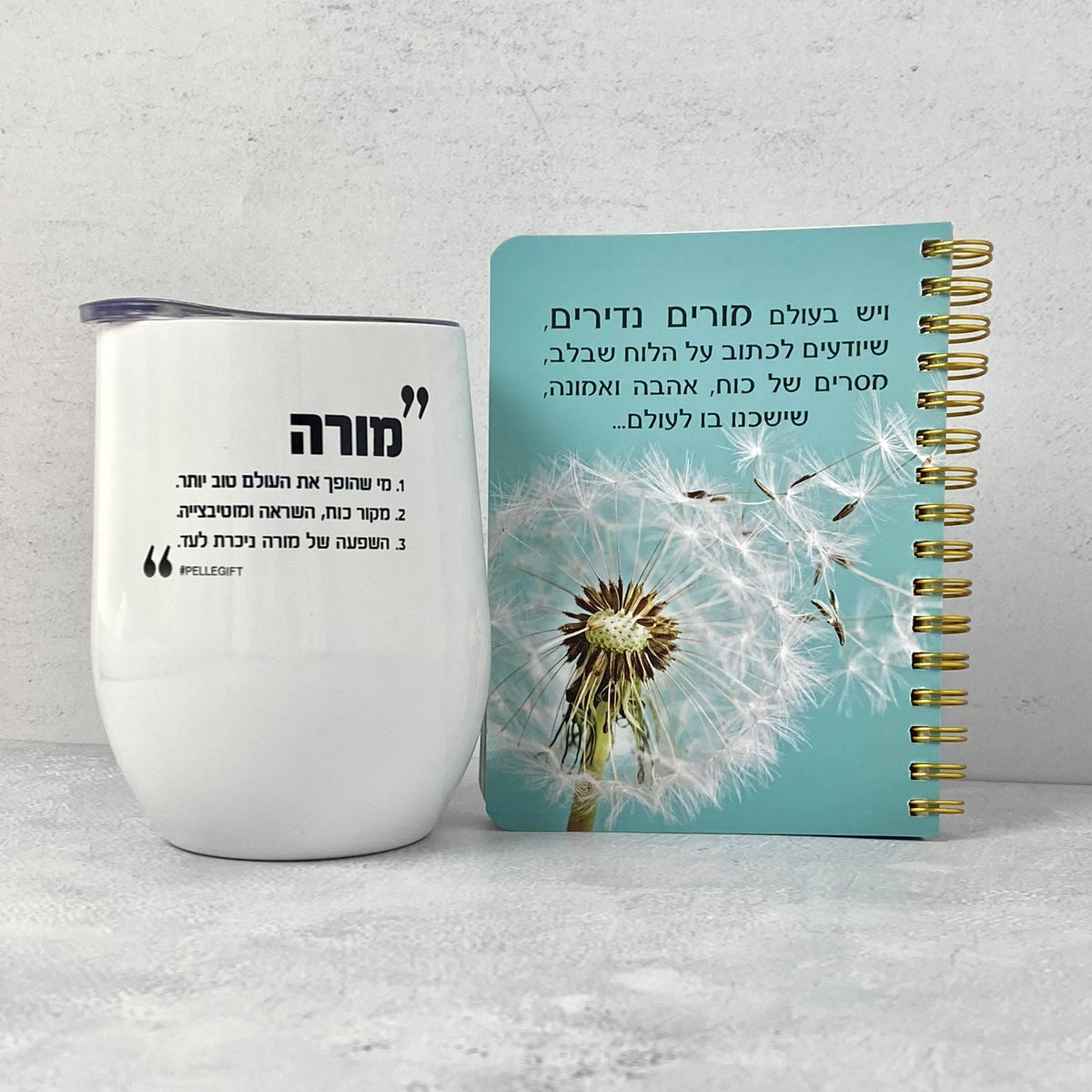 מארז חיבוק ותודה למורים נדירים - מאג טרמי ומחברת כיס בצבע זהב עם הכיתוב: השפעה של מורה